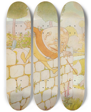 Triptych art skateboard deck of Leonard Leslie Brooke Humpty Dumpty Had A Great Fall by Leonard Leslie Brooke (1862-1940)