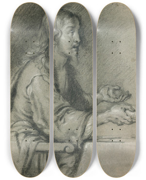 Triptych art skateboard deck of Bernardo Strozzi Christ At Emmaus Presenting The Bread by Bernardo Strozzi (1581-1644)