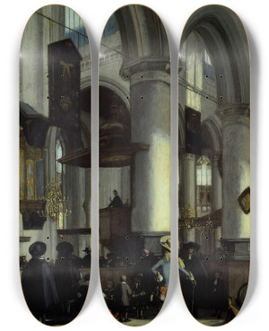 Triptych art skateboard deck of Emanuel De Witte Interior Of The Oude Kerk Delft_2 by Emanuel de Witte (1617-1692)