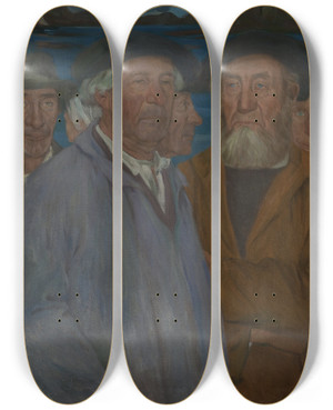 Triptych art skateboard deck of Leon Hirszenberg Rybacy by Leon Hirszenberg (1870-1915)