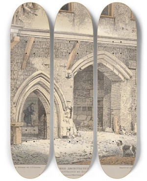 Triptych art skateboard deck of John Thomas Smith The South Entrance Of Dukes Place by John Thomas Smith (1766-1833)