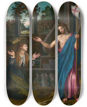 Triptych art skateboard deck of Alessandro Allori Noli Me Tangere by Alessandro Allori (1535-1607)