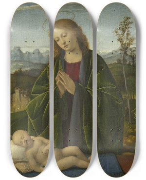 Triptych art skateboard deck of Marco Basaiti Madonna Adoring The Child by Marco Basaiti (1496-1530)