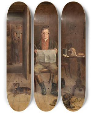 Triptych art skateboard deck of William Mulready A Squire In A Tavern by William Mulready (1786-1863)