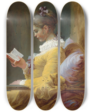 Triptych art skateboard deck of Jeanhonor Fragonard Young Girl Reading by Jean-Honor Fragonard (1732-1806)