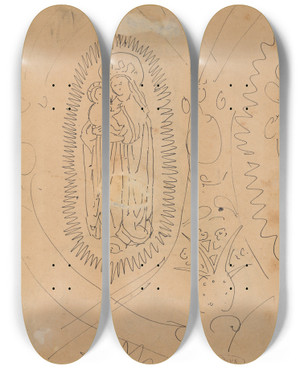 Triptych art skateboard deck of Theo Nieuwenhuis Vijftiende Eeuwse Perzische Vaas by Theo Nieuwenhuis (1866-1951)