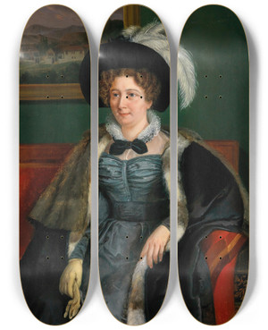Triptych art skateboard deck of Heinrich Beltz Portrait Burckhardtbischoff_1 by Heinrich Beltz (1801-1869)
