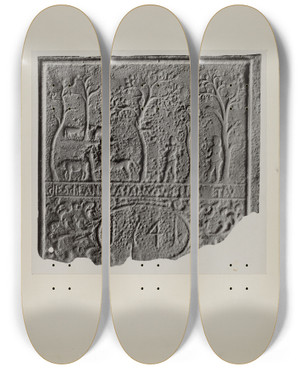 Triptych art skateboard deck of Charles Von Urban Pa German Stove Plate_7 by Charles Von Urban