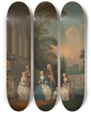 Triptych art skateboard deck of Joseph Francis Nollekens Portrait Of A Family by Joseph Francis Nollekens (1702-1748)