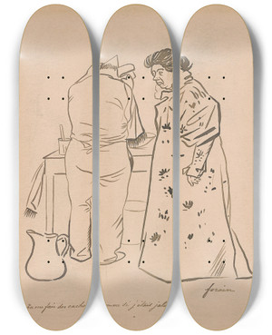 Triptych art skateboard deck of Jeanlouis Forain You Hide Things From Me Like Im Jealous Tu Me Fais Des Cachoteries Comme Si Jetais Jalousie by Jean Louis Forain (1852-1931)