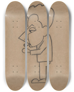 Triptych art skateboard deck of Richard Boix Study For Caricature Of Manray by Richard Boix (1894-1949)