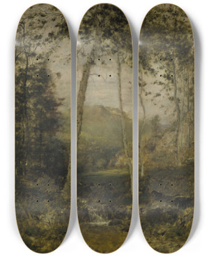 Triptych art skateboard deck of Alexander Helwig Wyant Keene Valley by Alexander Helwig Wyant (1836-1892)