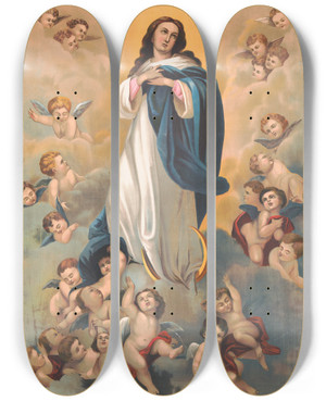 Triptych art skateboard deck of Krebs Litho The Assumption by Krebs Litho. (19-20-)