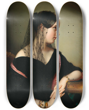 Triptych art skateboard deck of Anton Einsle Portrait Of A Young Lady In Profile With An Enamelled Bangle A Snake Bracelet And A Bracelet With Turquoises by Anton Einsle (1801-1871)