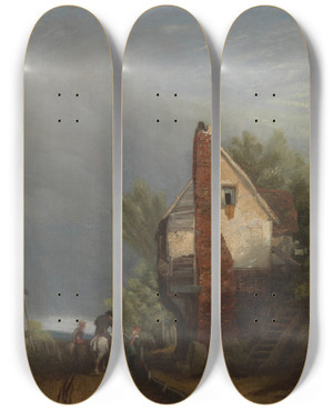 Triptych art skateboard deck of William Mulready An Old Gable by William Mulready (1786-1863)