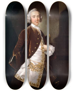 Triptych art skateboard deck of Thomas Hudson Portrait Of A Man by Thomas Hudson (1701-1779)