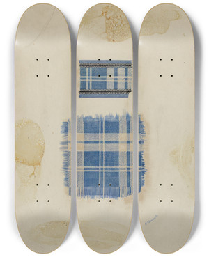 Triptych art skateboard deck of Raymond Manupelli Childs Dress Section by Raymond Manupelli