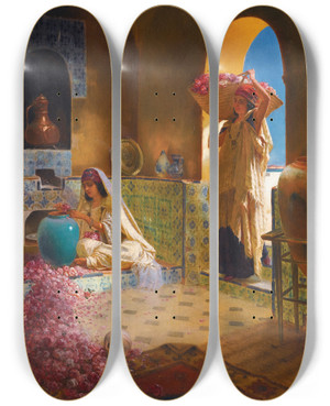 Triptych art skateboard deck of Rudolf Ernst The Perfume Makers by Rudolf Ernst (1854-1932)