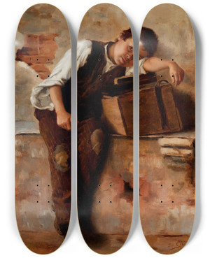 Triptych art skateboard deck of Berthe Worms Homesick For Naples by Berthe Worms (1868-1937)