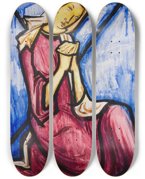 Triptych art skateboard deck of Karin Luts Stained Glass Design Iv by Karin Luts (1904-1993)