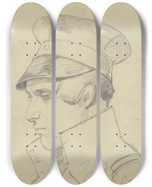 Triptych art skateboard deck of Carl Hoff Portrait Of Rudloph by Carl Hoff (1807-1862)