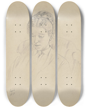 Triptych art skateboard deck of Otto Scholderer Luise Scholderer Im Lehnstuhl Sitzend by Otto Scholderer (1834-1902)