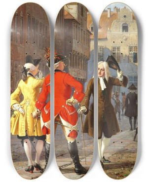 Triptych art skateboard deck of Wilhelm Marstrand Jacob V Thybo Og Jean De France by Wilhelm Marstrand (1810-1873)