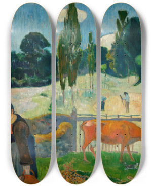 Triptych art skateboard deck of Paul Gauguin The Red Cow by Paul Gauguin (1848-1903)