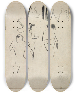 Triptych art skateboard deck of Ernst Ludwig Kirchner Moritzburger Badende Im Gestrpp_1 by Ernst Ludwig Kirchner (1880-1938)