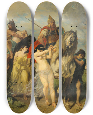 Triptych art skateboard deck of Evaristevital Luminais The Invasion by Evariste-Vital Luminais (1822-1896)