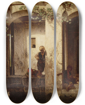 Triptych art skateboard deck of Alexandregabriel Decamps Enfants Turcs Auprs Dune Fontaine by Alexandre-Gabriel Decamps (1803-1860)