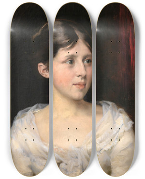 Triptych art skateboard deck of Albert Edelfelt Girl In A Whitedress by Albert Edelfelt (1854-1905)
