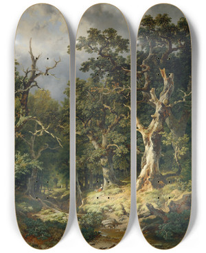 Triptych art skateboard deck of Remigius Adrianus Van Haanen Eichenwald by Remigius Adrianus Van Haanen (1812-1894)
