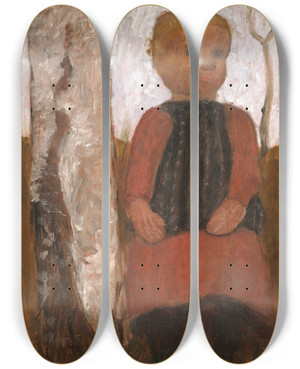 Triptych art skateboard deck of Paula Modersohnbecker Girl In A Red Dress by Paula Modersohn-Becker (1876-1907)