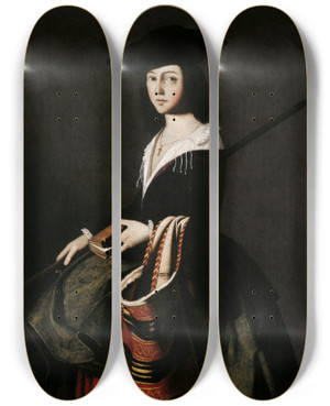 Triptych art skateboard deck of Francisco De Zurbarn St Marina by Francisco de Zurbarn (1598-1664)