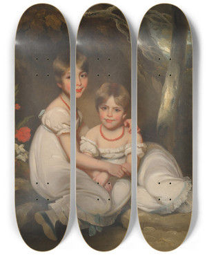 Triptych art skateboard deck of George Chinnery Portrait Of Margaret Wood 18101899 And Her Sister Mary 18111858 by George Chinnery (1774-1852)