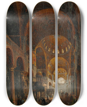 Triptych art skateboard deck of Giuseppe Borsato Interior Of The Basilica Of Saint Mark by Giuseppe Borsato (1771-1849)