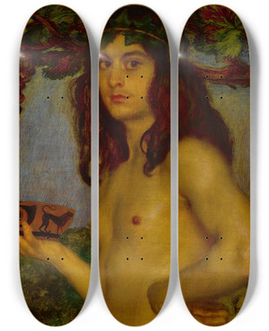 Triptych art skateboard deck of Franz Von Stuck Dionysos by Franz Von Stuck (1863-1928)