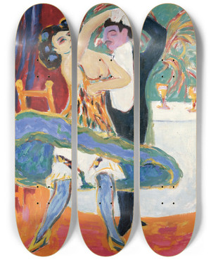 Triptych art skateboard deck of Ernst Ludwig Kirchner Vaudeville Theater English Dancing Couple by Ernst Ludwig Kirchner (1880-1938)