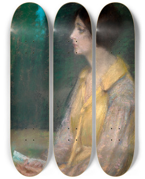 Triptych art skateboard deck of Alice Pike Barney The Letter by Alice Pike Barney (1857-1931)