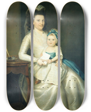 Triptych art skateboard deck of Ralph Earl Lady Williams And Child by Ralph Earl (1751-1801)