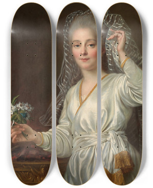 Triptych art skateboard deck of Franoishubert Drouais Portrait Of A Young Woman As A Vestal Virgin by Francois Hubert Drouais (1727-1775)