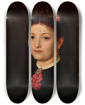 Triptych art skateboard deck of Antoni Kozakiewicz Portrait Of A Young Woman by Antoni Kozakiewicz (1841-1929)