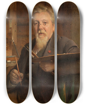 Triptych art skateboard deck of Pierre Jean Van Der Ouderaa The Painter Jan David Col by Pierre Jean Van Der Ouderaa (1841-1915)