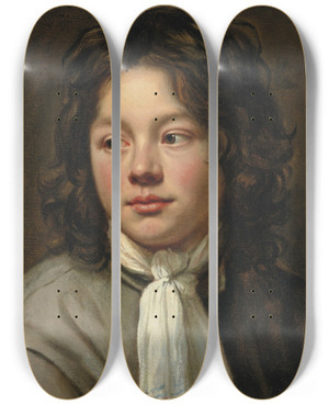 Triptych art skateboard deck of Michaelina Wautier Head Of A Boy by Michaelina Wautier (1604-1689)