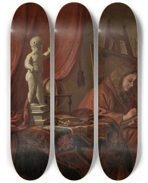Triptych art skateboard deck of Gerrit Adriaensz Berckheyde A Painter In His Studio by Gerrit Adriaensz Berckheyde (1638-1698)