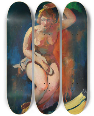 Triptych art skateboard deck of Filipp Malyavin The Virgin Of Kazan by Filipp Malyavin (1869-1940)
