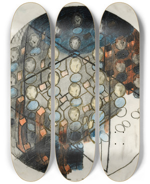 Triptych art skateboard deck of Otto Meyeramden Im Mnster Erwartung Entwurf Fr Das Glasfenster Im Zwinglihaus Zrichwiedikon Gesamtkomposition by Otto Meyer-Amden (1885-1933)