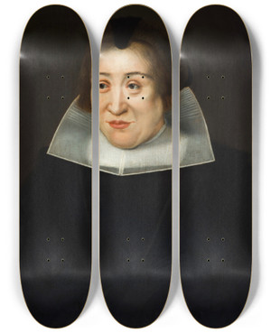 Triptych art skateboard deck of Jacob Van Reesbroeck Portret Van Maria De Sweert by Jacob Van Reesbroeck (1620-1704)