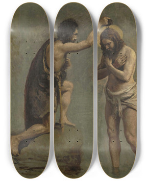 Triptych art skateboard deck of Jeanbaptistecamille Corot Jsus Et Saintjean Tude Pour Le Baptme Du Christ by Jean-Baptiste-Camille Corot (1796-1875)
